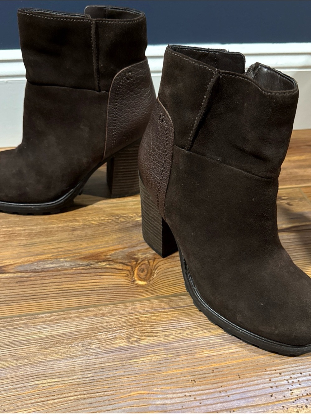 Sam Edelman Brown Suede /Leather Chunky Heel Booties Sz 6.5